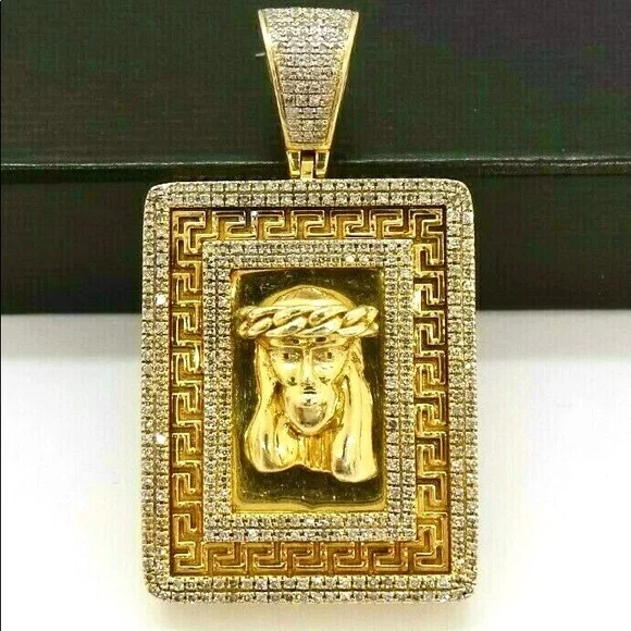 10K YELLOW GOLD DIAMOND CLUSTER JESUS CHRIST PENDANT .75 CARAT